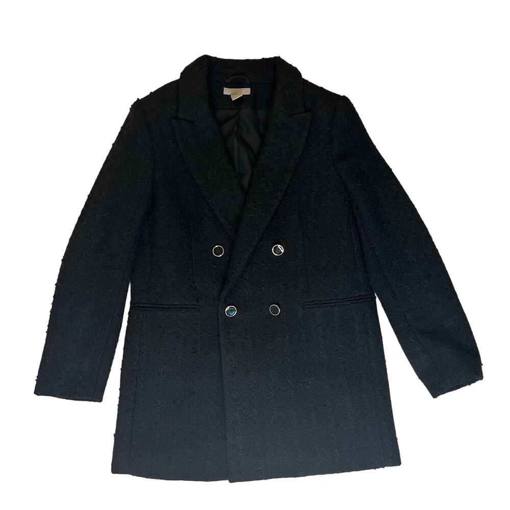 H&M women's Textured Double Breast Black Winter Coat size Sm